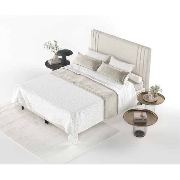 Bēša polsterēta divvietīga gulta ar veļas kasti 200x200 cm Musca – Maison de Rêve-image-4