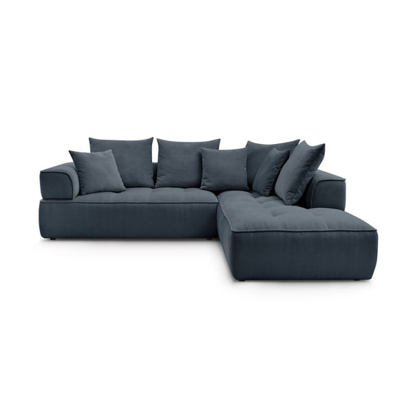 Tumši zils stūra dīvāns no šenila auduma (ar labo stūri/L veida) Whesley – Bobochic Paris