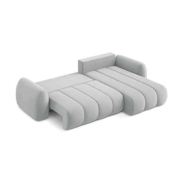 Gaiši pelēks salokāms stūra dīvāns no buklē auduma ar uzglabāšanas vietu (ar labo stūri/ar zvilni) Pele – Makamii-image-4