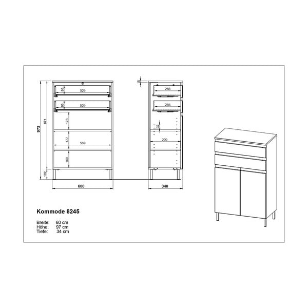 Tumši pelēks vannas istabas skapītis ar ozolkoka imitāciju 60x97 cm Salinas – Germania-image-4