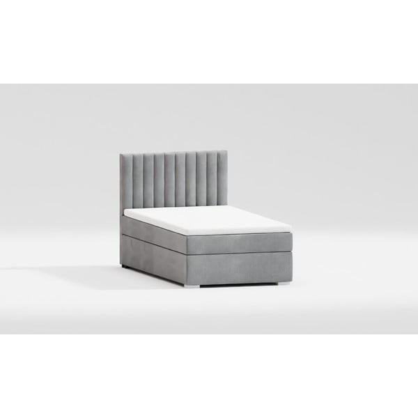 Gaiši pelēka polsterēta vienvietīga gulta ar veļas kasti un redelēm  90x200 cm Bunny – Ropez