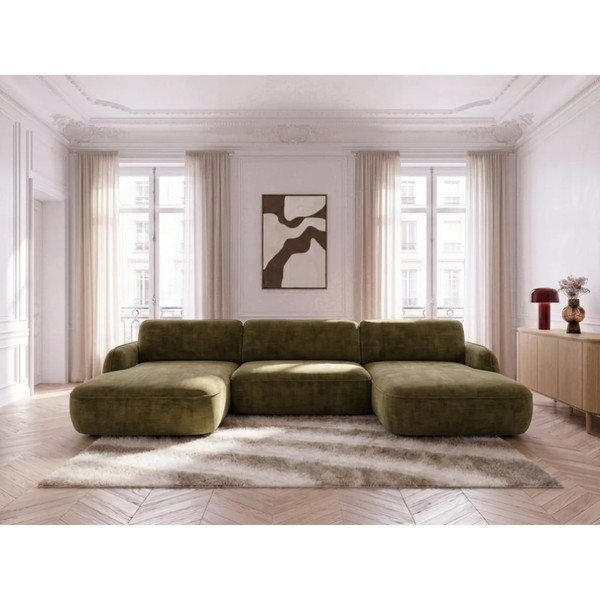 Zaļš samta salokāms/ar uzglabāšanas vietu (U veida) stūra dīvāns Celeste – Bobochic Paris-image-3