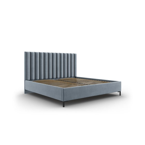 Gaiši zila polsterēta divvietīga gulta ar veļas kasti un redelēm 200x200 cm Casey – Mazzini Beds