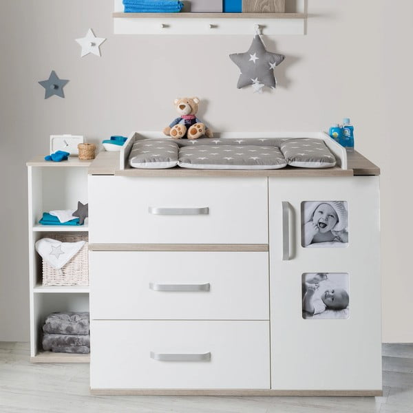 Balta zema bērnu kumode ar gobas imitāciju 117x102 cm Moritz – Roba-image-1