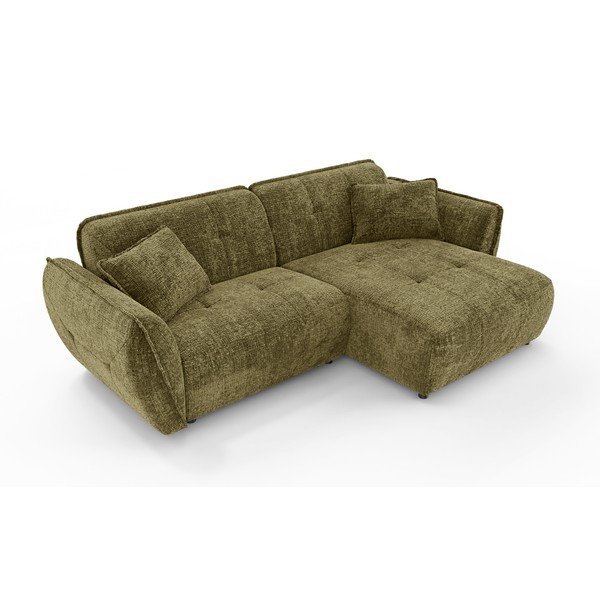 Zaļš stūra dīvāns no šenila auduma (ar labo stūri/ar zvilni) Nelia – Ropez-image-2