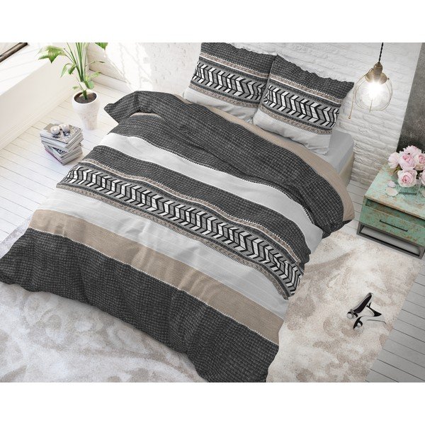 Pelēka kokvilnas gultasveļa Pure Cotton Northern Stripe, 140 x 200/220 cm-image-1