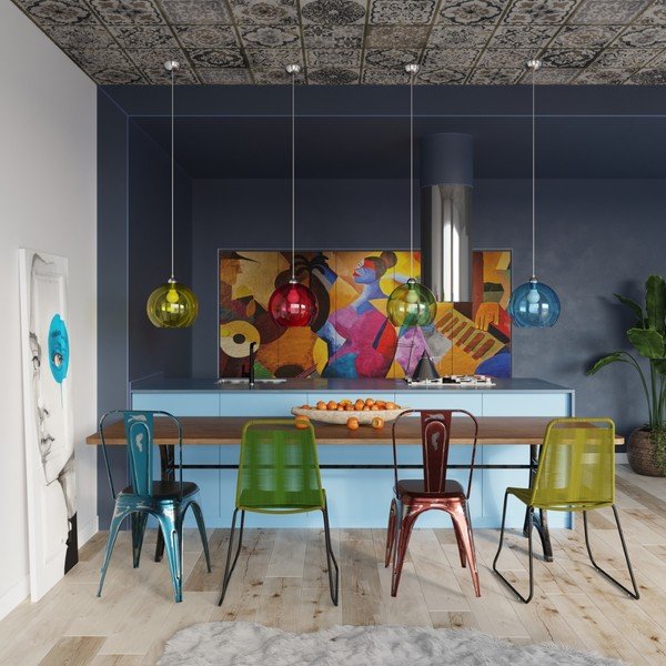 Zila piekaramā lampa ar stikla abažūru ø 30 cm Bilbao – Sollux-image-3