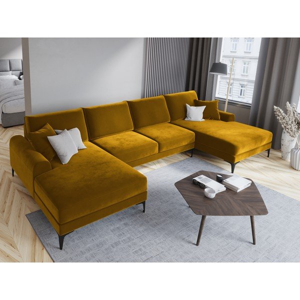 Dzeltens samta U veida dīvāns Mazzini Sofas Madara-image-1