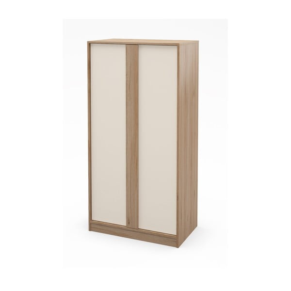 Krēmkrāsas/dabīga toņa drēbju skapis ar ozolkoka imitāciju 90x180x53 cm Dennis – Marckeric-image-3