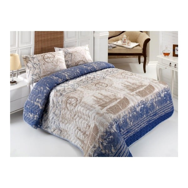 Stepēts divguļamās gultas pārklājs ar spilvendrānām Pasula, 200 x 220 cm