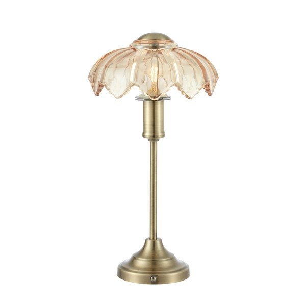 Misiņa krāsas/dzintara dzeltena stikla galda lampa ar regulējamu spilgtumu/pārvietojama (augstums 35 cm) Kurage – Markslöjd