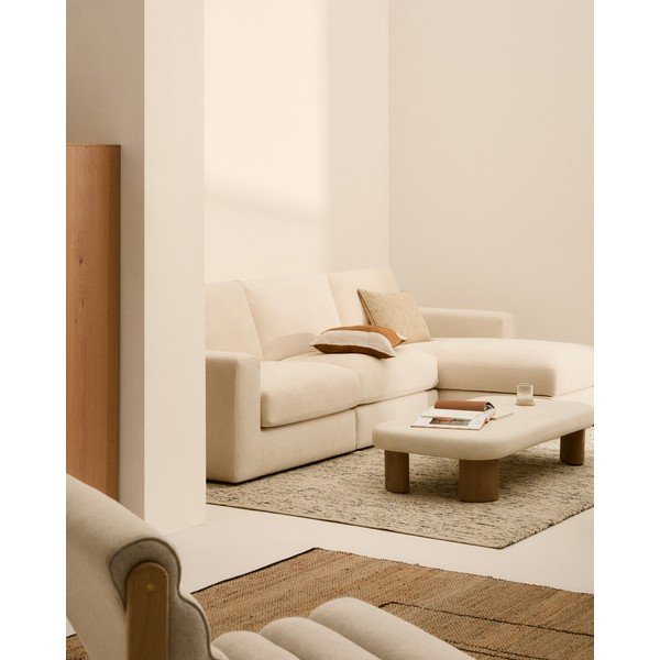 Bēšs stūra dīvāns no šenila auduma (ar labo stūri/ar zvilni) Alea – Kave Home-image-1