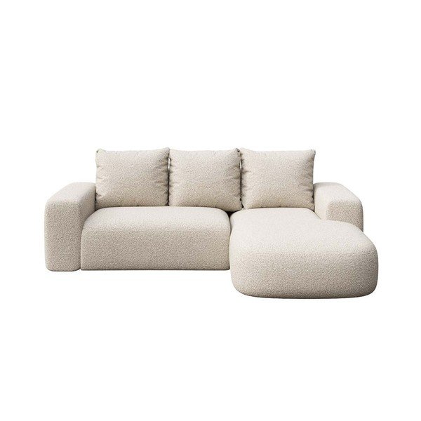 Bēšs stūra dīvāns no buklē auduma (ar labo stūri/ar zvilni) Monce – Rodier