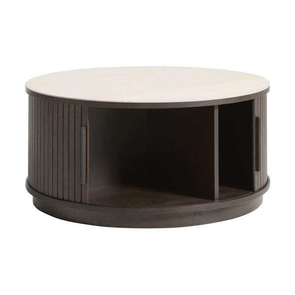 Tumša dabīga toņa apaļš žurnālgaldiņš ar keramikas virsmu ø 85 cm Enna – Unique Furniture