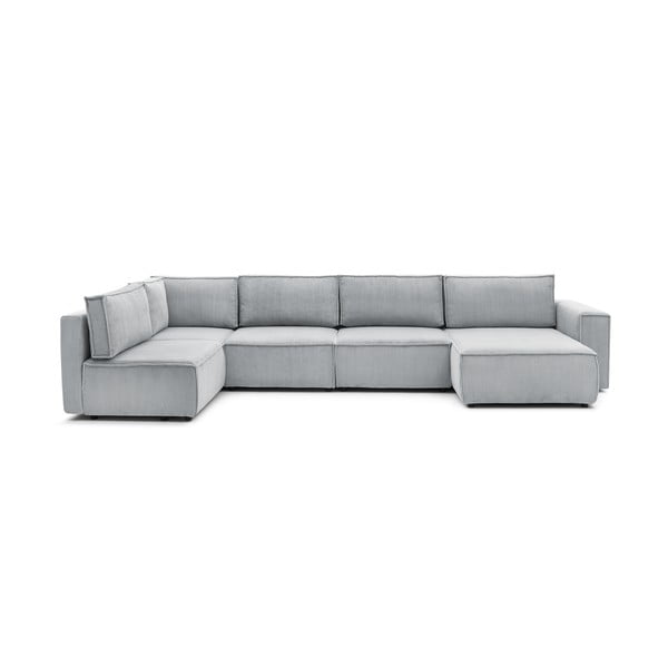 Gaiši pelēks velveta stūra dīvāns (ar kreiso stūri/U veida) Nihad modular – Bobochic Paris