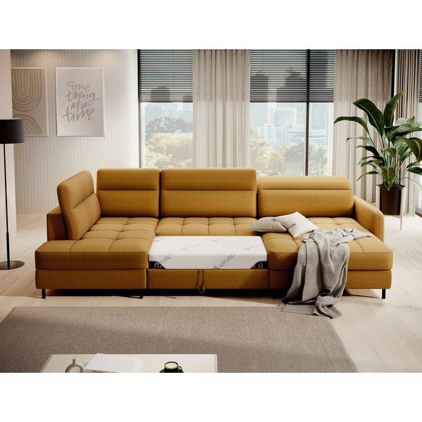 Dzeltens samta salokāms/ar uzglabāšanas vietu stūra dīvāns (ar kreiso stūri/U veida) Berrto – ELTAP-image-4