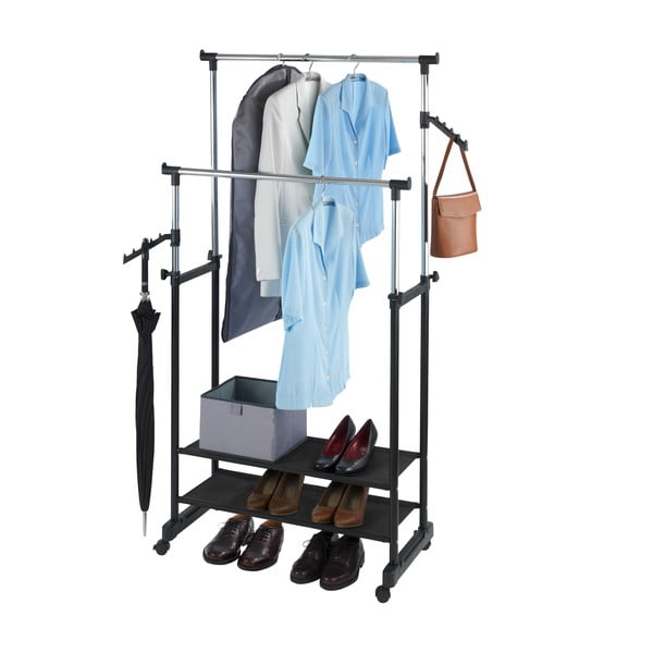 Melns metāla izvelkams un pārvietojams drēbju pakaramais statīvs All In – Wenko-image-2