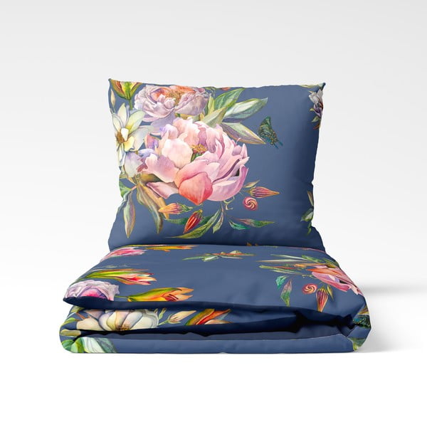 Tumši zila kokvilnas satīna divvietīga gultas pārklājs 200 x 200 cm Floret - Bonami Selection-image-2