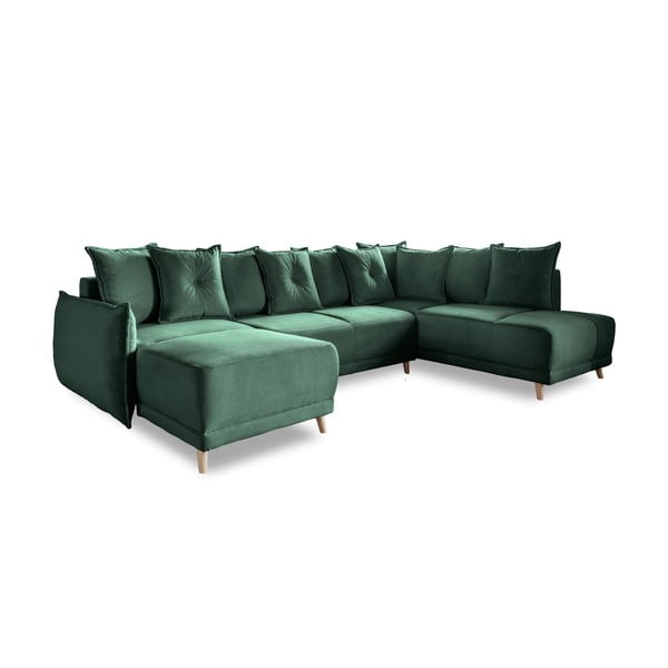 Zaļš velveta salokāms stūra dīvāns (ar labo stūri/U veida) Lazy Lukka – Miuform