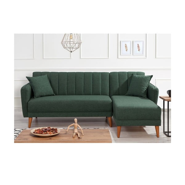 Tumši zaļš izvelkamais stūra dīvāns (ar labo stūri) Aqua – Balcab Home-image-1