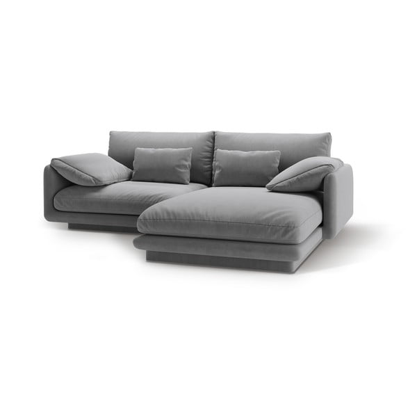 Gaiši pelēks samta stūra dīvāns (ar labo stūri/ar zvilni) Torino – Micadoni -image-1