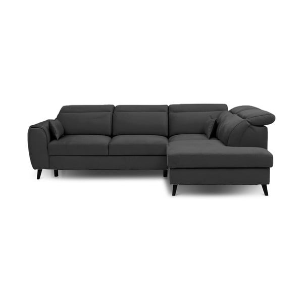 Tumši pelēks samta salokāms/ar uzglabāšanas vietu stūra dīvāns (ar labo stūri/L veida) Noble – ELTAP