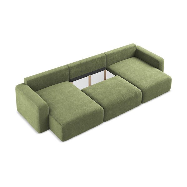 Zaļš salokāms (U veida) stūra dīvāns no šenila auduma ar uzglabāšanas vietu Kona – Makamii-image-4