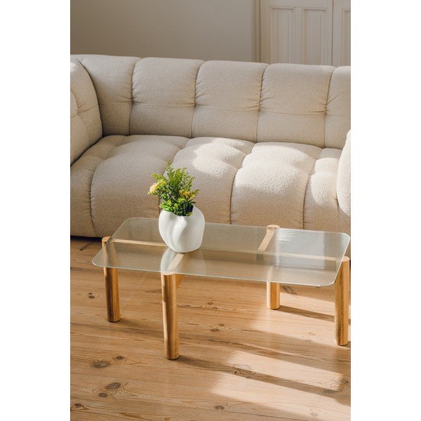 Dabīga toņa žurnālgaldiņš ar stikla galda virsmu 55x105 cm Kob – noo.ma-image-1