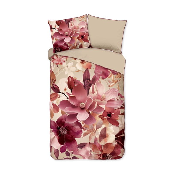 Rozā/bēša vienguļamā gultas veļa no kokvilnas satīna 140x220 cm Chaja – Descanso