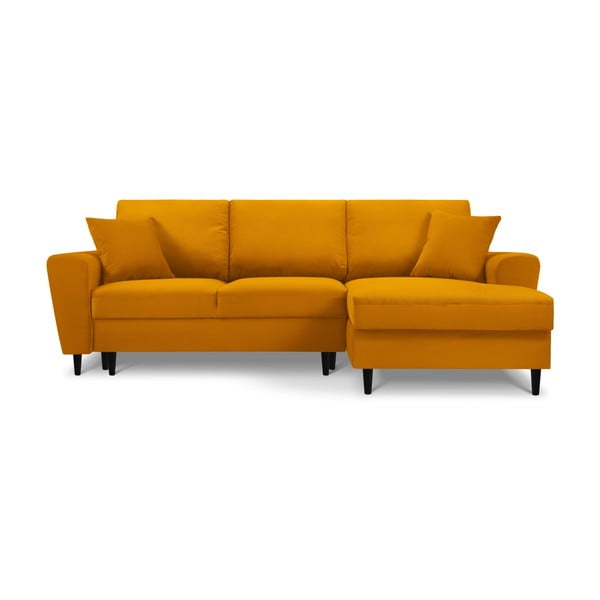 Sinepju dzeltens velveta salokāms stūra dīvāns ar uzglabāšanas vietu (ar labo stūri/ar zvilni) Kyoto – Cosmopolitan Design