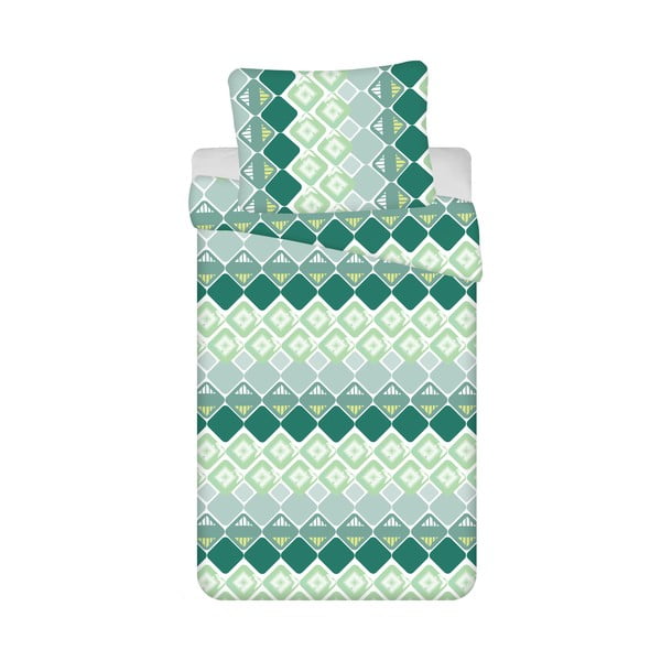 Zaļa četrdaļīga kokvilnas gultas veļa vienvietīgai gultai 140x200 cm Dikona – Jerry Fabrics