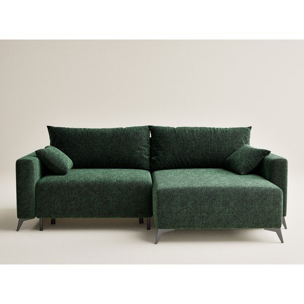 Tumši zaļš salokāms stūra dīvāns no šenila auduma ar uzglabāšanas vietu (ar labo stūri/ar zvilni) Leon – Maison de Rêve-image-2