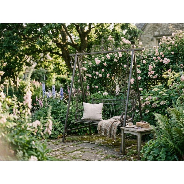 Melnā metāla dārza šūpoles Kari – Garden Pleasure-image-3