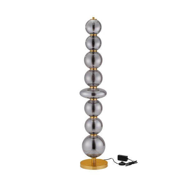 Pelēka metāla LED stāvlampa ar regulējamu spilgtumu ar stikla abažūru (augstums 140 cm) Navi – Nova Luce