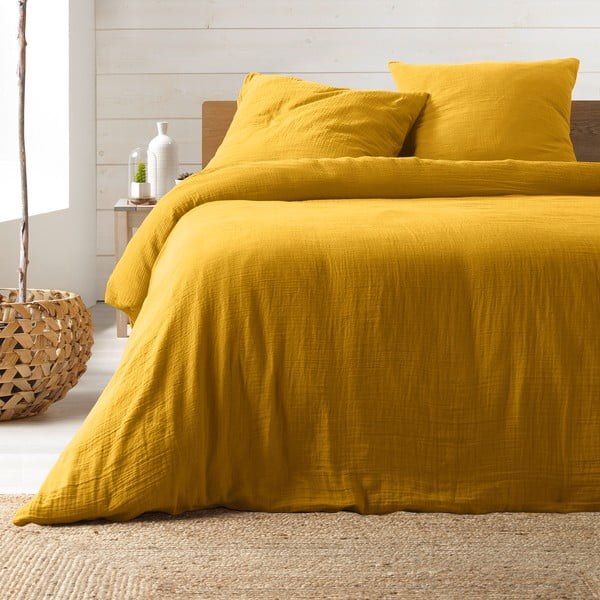 Dzeltena divguļamā muslīna gultas veļa 220x240 cm Angelia – douceur d'intérieur