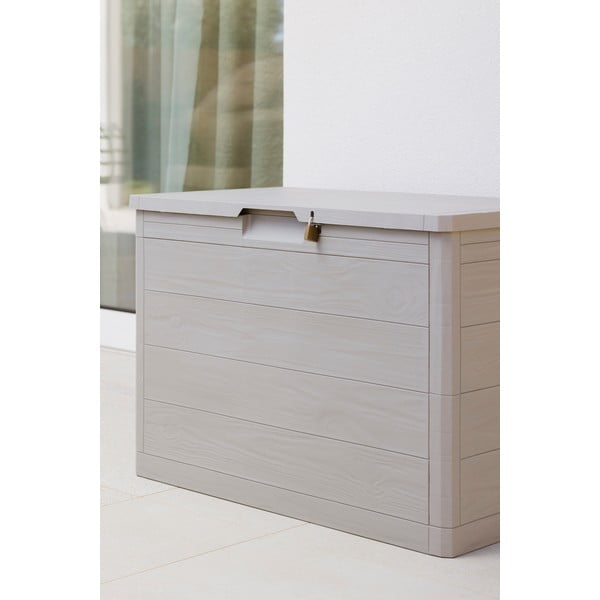 Gaiši pelēka plastmasas dārza uzglabāšanas kaste Woodys – Toomax-image-3
