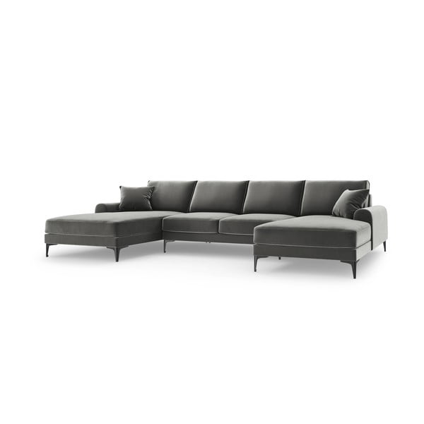 Gaiši pelēks samta U veida dīvāns Mazzini Sofas Madara-image-2