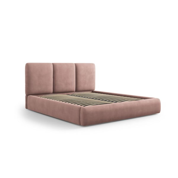 Gaiši rozā polsterēta divvietīga gulta ar veļas kasti un redelēm 160x200 cm Brody – Mazzini Beds