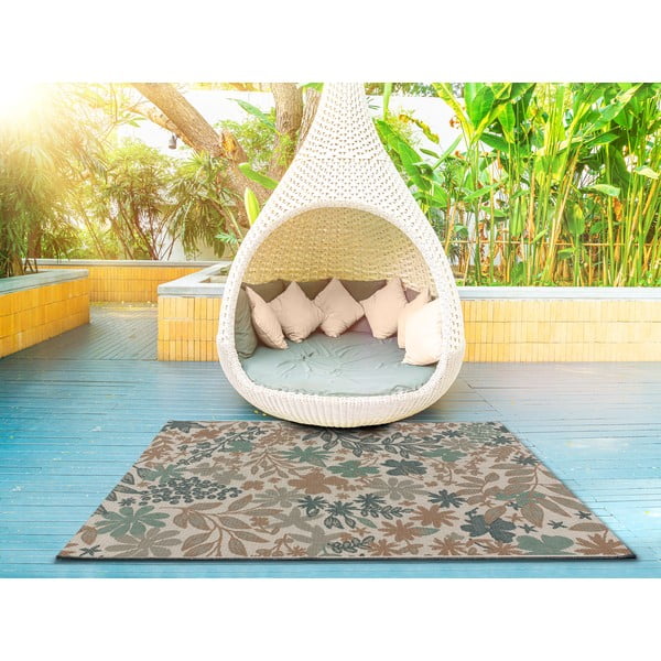 Bēši zaļš āra paklājs Universāls Floral, 155 x 230 cm-image-1