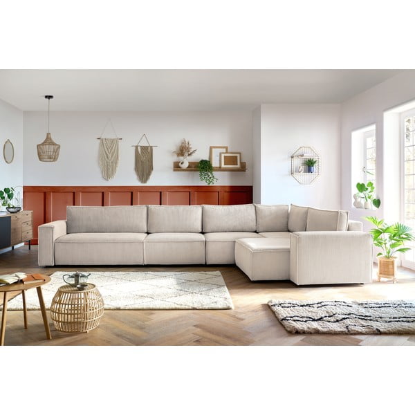 Krēmkrāsas velveta stūra dīvāns (ar labo stūri) Nihad modular – Bobochic Paris-image-1