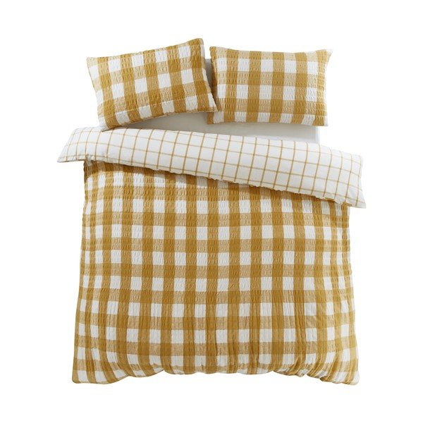 Dzeltena vienguļamā flaneļa gultas veļa 135x200 cm Gingham Check – Catherine Lansfield-image-2