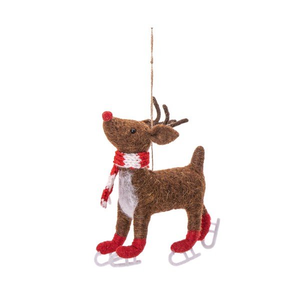 Tekstila ar rokām izgatavots Ziemassvētku eglītes rotājums 13 cm Skating Rudolph – Sass & Belle
