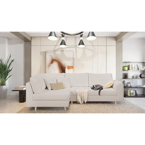 Bēšs stūra dīvāns no buklē auduma (ar kreiso stūri) Ariella – Ropez-image-1