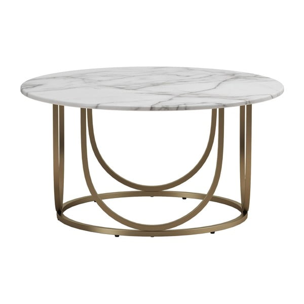 Balts/zelta krāsas apaļš žurnālgaldiņš ar marmora imitāciju ø 79 cm Gwyneth – CosmoLiving by Cosmopolitan