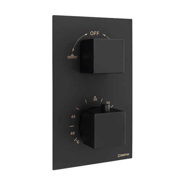 Matēti melns iebūvēts jaucējkrāns dušai (ar 2 izvadiem) Latus – Sapho-image-1