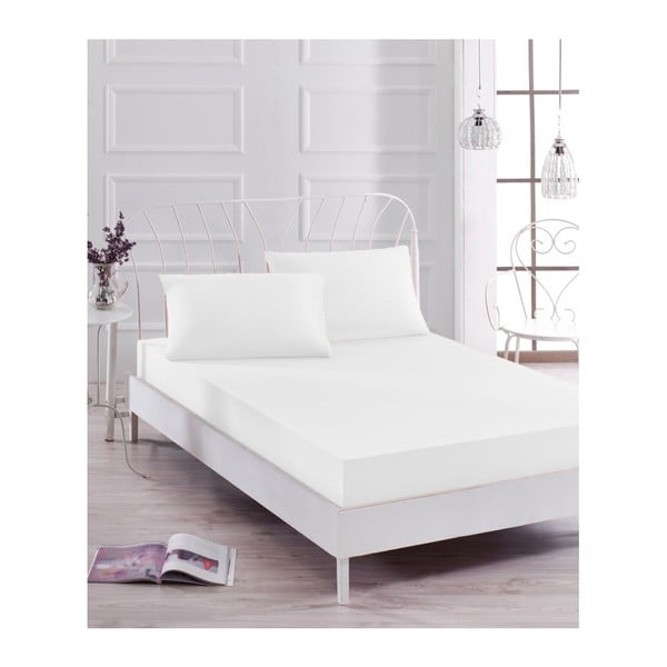 Balta elastīga palaga un 2 spilvendrānu komplekts vienvietīgai gultai Basso Blanco, 160 x 200 cm