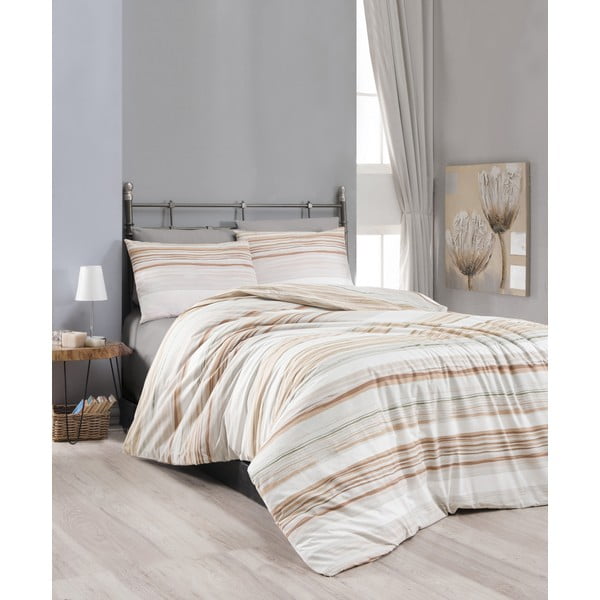 Krēmkrāsas vienvietīga kokvilnas gultas veļa 140x200 cm – Mijolnir