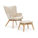 Bēšs velveta atpūtas krēsls ar kāju balstu Niko – Ropez