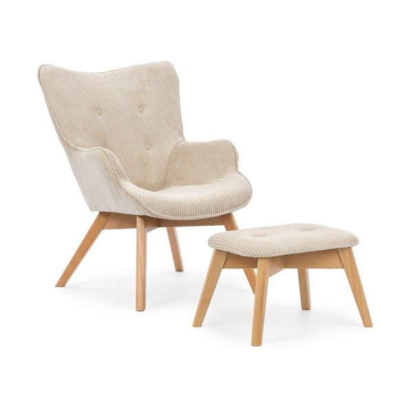 Bēšs velveta atpūtas krēsls ar kāju balstu Niko – Ropez