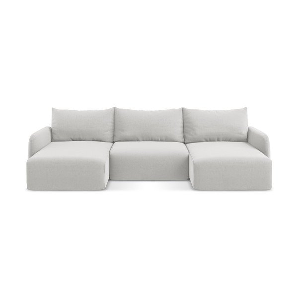 Gaiši pelēks samta salokāms (U veida) stūra dīvāns ar uzglabāšanas vietu Kalena – Makamii